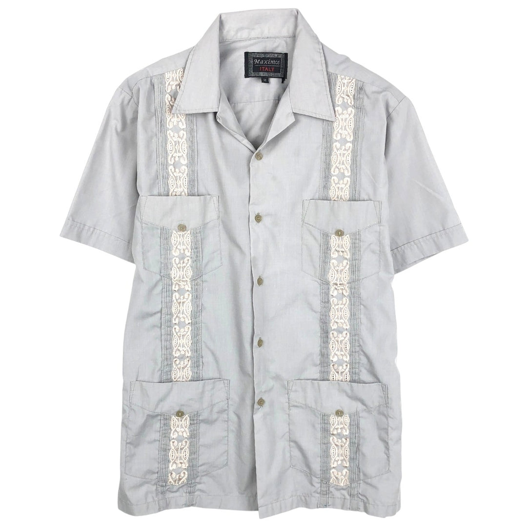 MAXIMOS Short-Sleeve Open-Collar Mexican Shirt, Cuban Shirt, Boxy Shirt, Men's Size M (approx.) polyester gray type Vintage Second Hand