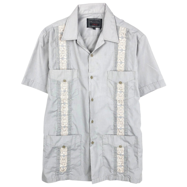 MAXIMOS Short-Sleeve Open-Collar Mexican Shirt, Cuban Shirt, Boxy Shirt, Men's Size M (approx.) polyester gray type Vintage Second Hand