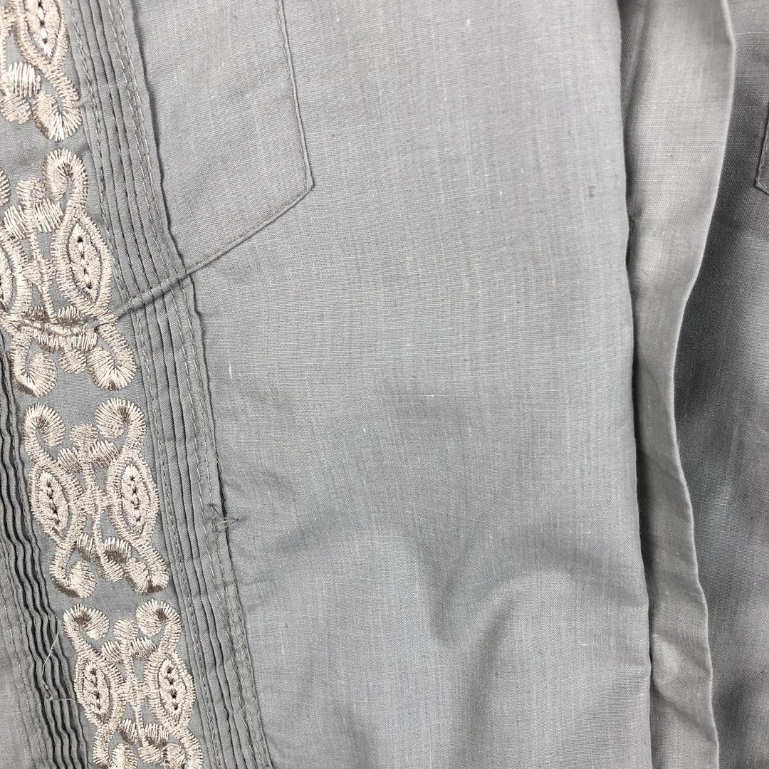 MAXIMOS Short-Sleeve Open-Collar Mexican Shirt, Cuban Shirt, Boxy Shirt, Men's Size M (approx.) polyester gray type Vintage Second Hand