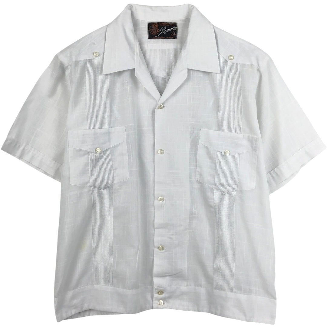 RAMON Short-Sleeve Open Collar Mexican Shirt Cuban Shirt Box Shirt Men's Size L unclear white type Vintage Second Hand