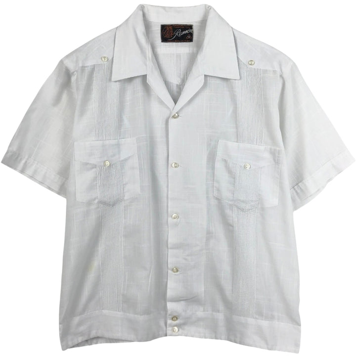 RAMON Short-Sleeve Open Collar Mexican Shirt Cuban Shirt Box Shirt Men's Size L unclear white type Vintage Second Hand