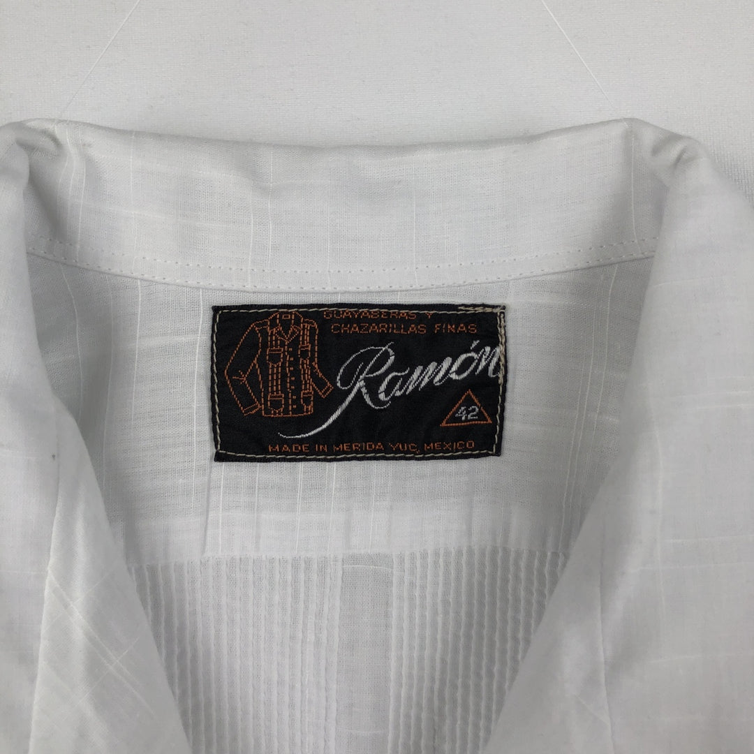 RAMON Short-Sleeve Open Collar Mexican Shirt Cuban Shirt Box Shirt Men's Size L unclear white type Vintage Second Hand