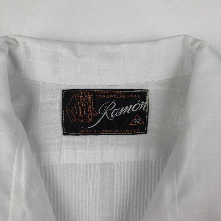 RAMON Short-Sleeve Open Collar Mexican Shirt Cuban Shirt Box Shirt Men's Size L unclear white type Vintage Second Hand