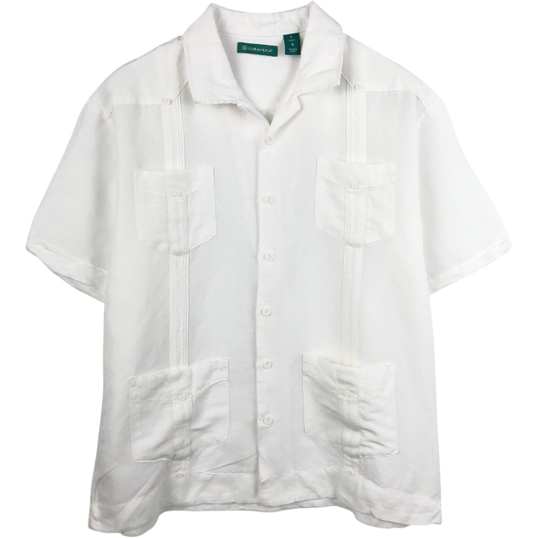 Cubavera Short-Sleeve Open-Collar Mexican Shirt, Cuban Shirt, Boxy Shirt, Men's Size L Lamy white type Vintage Second Hand