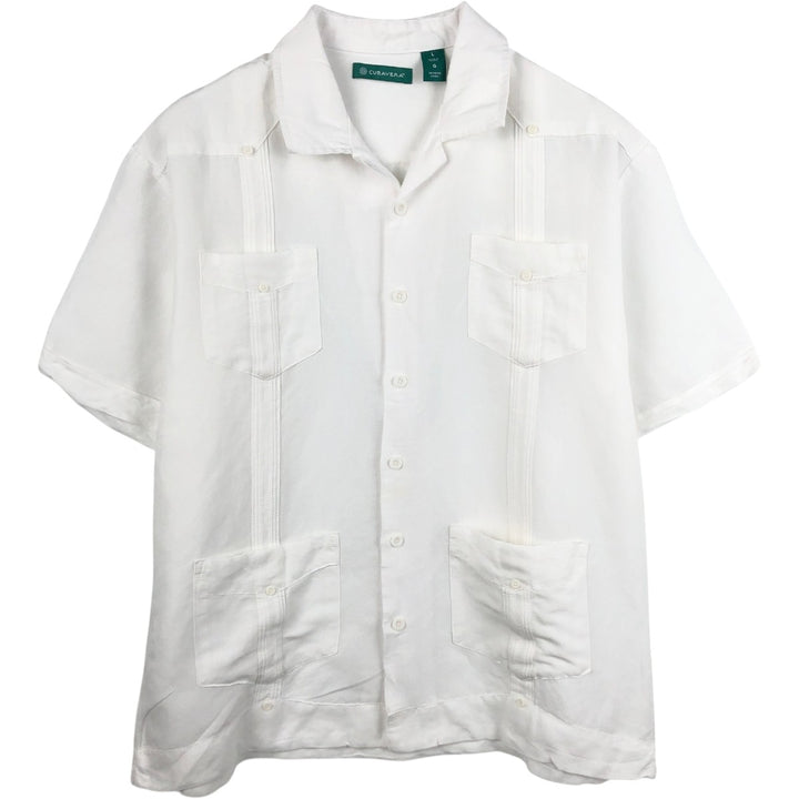 Cubavera Short-Sleeve Open-Collar Mexican Shirt, Cuban Shirt, Boxy Shirt, Men's Size L Lamy white type Vintage Second Hand