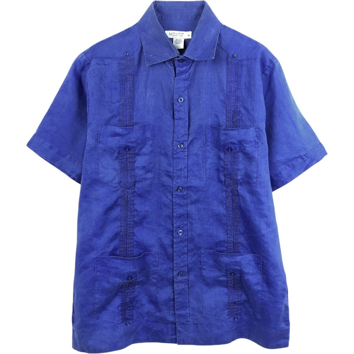 MOJITO Short Sleeve Mexican Shirt, Cuban Shirt, Box Shirt, Men's XL Size linen blue type Vintage Second Hand