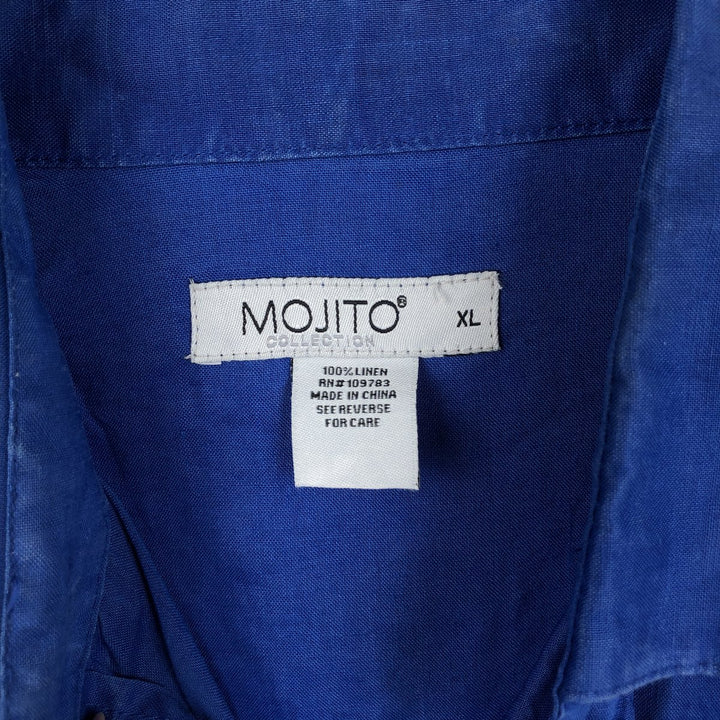 MOJITO Short Sleeve Mexican Shirt, Cuban Shirt, Box Shirt, Men's XL Size linen blue type Vintage Second Hand