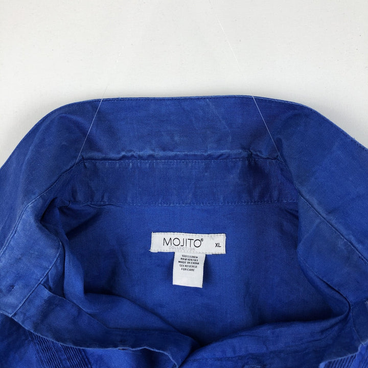 MOJITO Short Sleeve Mexican Shirt, Cuban Shirt, Box Shirt, Men's XL Size linen blue type Vintage Second Hand