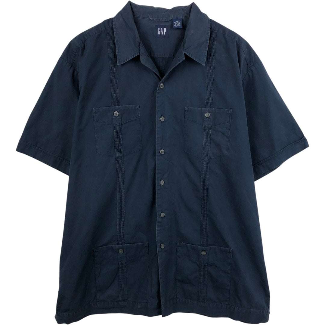 90'S GAP Short-Sleeve Open-Collar Mexican Shirt/Cuban Shirt/Box Shirt, Men's Size XL (approx.) cotton navy blue type Vintage Second Hand