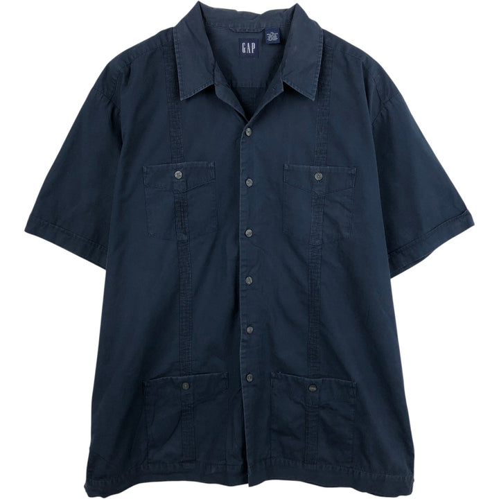 90'S GAP Short-Sleeve Open-Collar Mexican Shirt/Cuban Shirt/Box Shirt, Men's Size XL (approx.) cotton navy blue type Vintage Second Hand