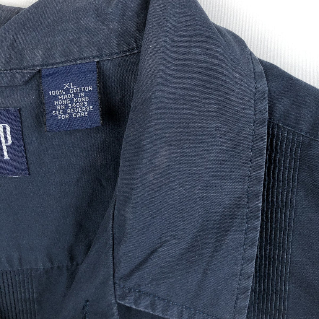 90'S GAP Short-Sleeve Open-Collar Mexican Shirt/Cuban Shirt/Box Shirt, Men's Size XL (approx.) cotton navy blue type Vintage Second Hand