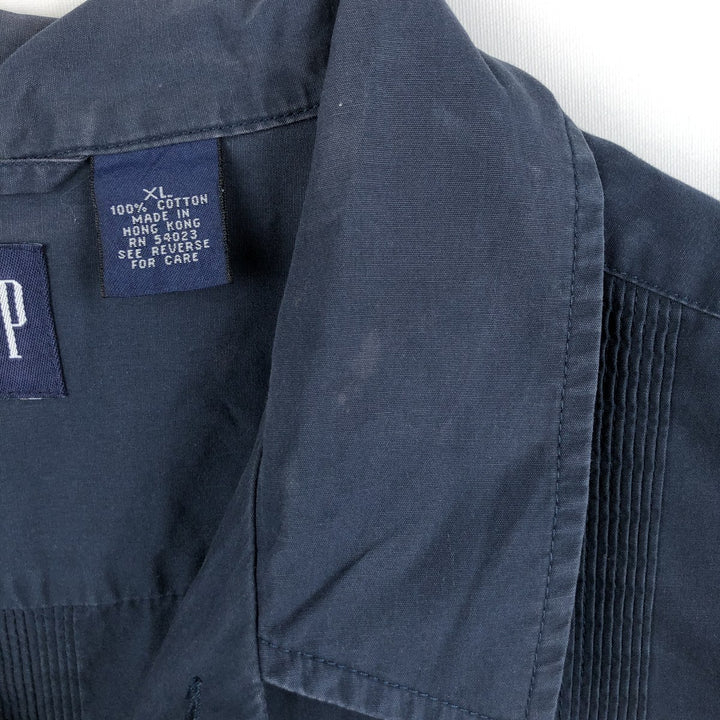 90'S GAP Short-Sleeve Open-Collar Mexican Shirt/Cuban Shirt/Box Shirt, Men's Size XL (approx.) cotton navy blue type Vintage Second Hand