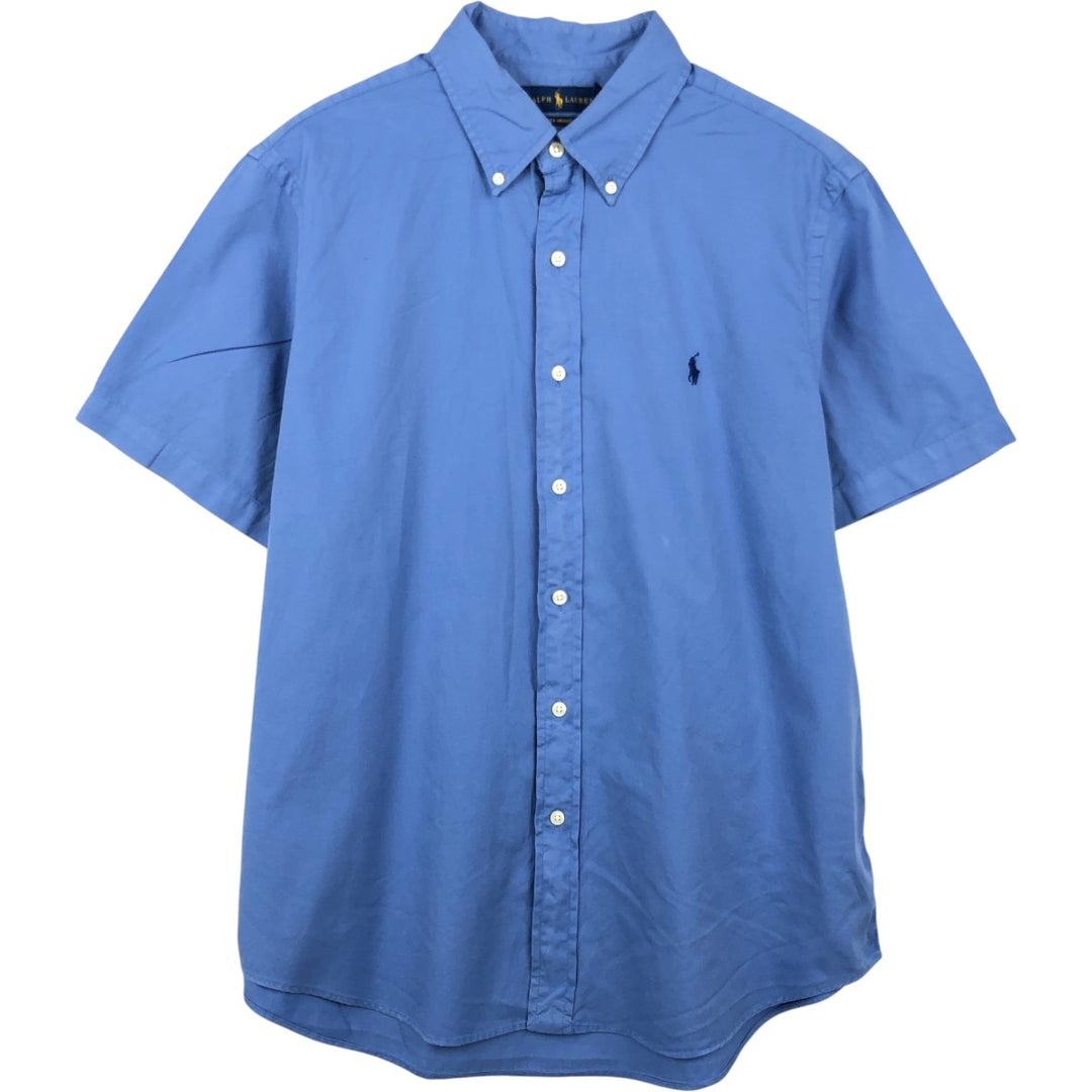 Ralph Lauren Featherweight Twill Short-Sleeve Button-Down Shirt, Men's Size L (approx.) cotton blue type Vintage Second Hand