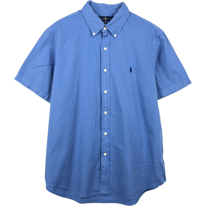 Ralph Lauren Featherweight Twill Short-Sleeve Button-Down Shirt, Men's Size L (approx.) cotton blue type Vintage Second Hand