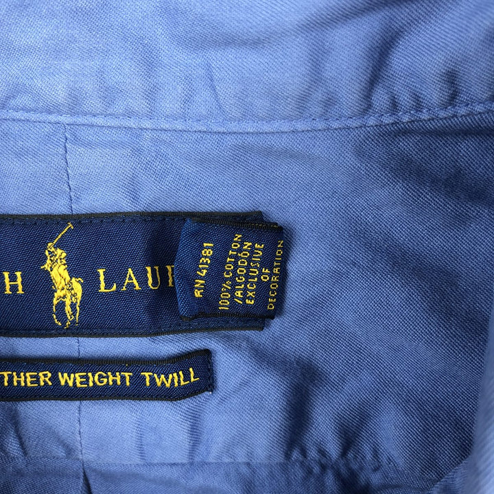 Ralph Lauren Featherweight Twill Short-Sleeve Button-Down Shirt, Men's Size L (approx.) cotton blue type Vintage Second Hand