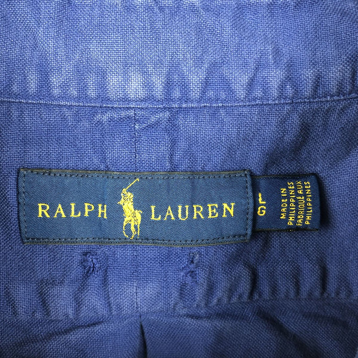 Ralph Lauren short sleeve button down shirt, men's size L cotton blue type Vintage Second Hand