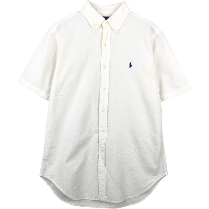 Ralph Lauren CLASSIC FIT Seersucker Short-Sleeve Button-Down Shirt, Men's Size M (approx.) cotton white type Vintage Second Hand