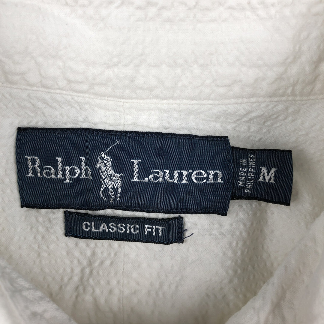 Ralph Lauren CLASSIC FIT Seersucker Short-Sleeve Button-Down Shirt, Men's Size M (approx.) cotton white type Vintage Second Hand