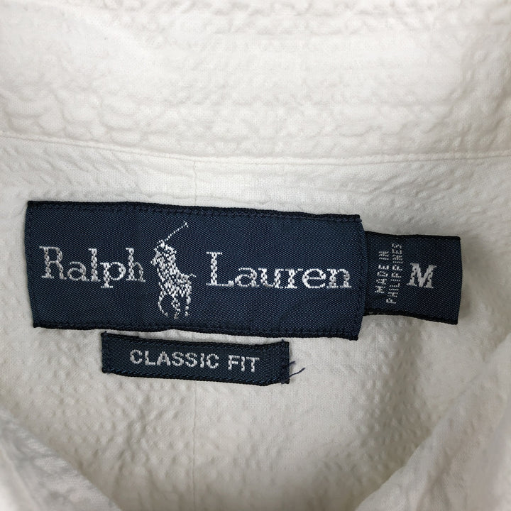 Ralph Lauren CLASSIC FIT Seersucker Short-Sleeve Button-Down Shirt, Men's Size M (approx.) cotton white type Vintage Second Hand