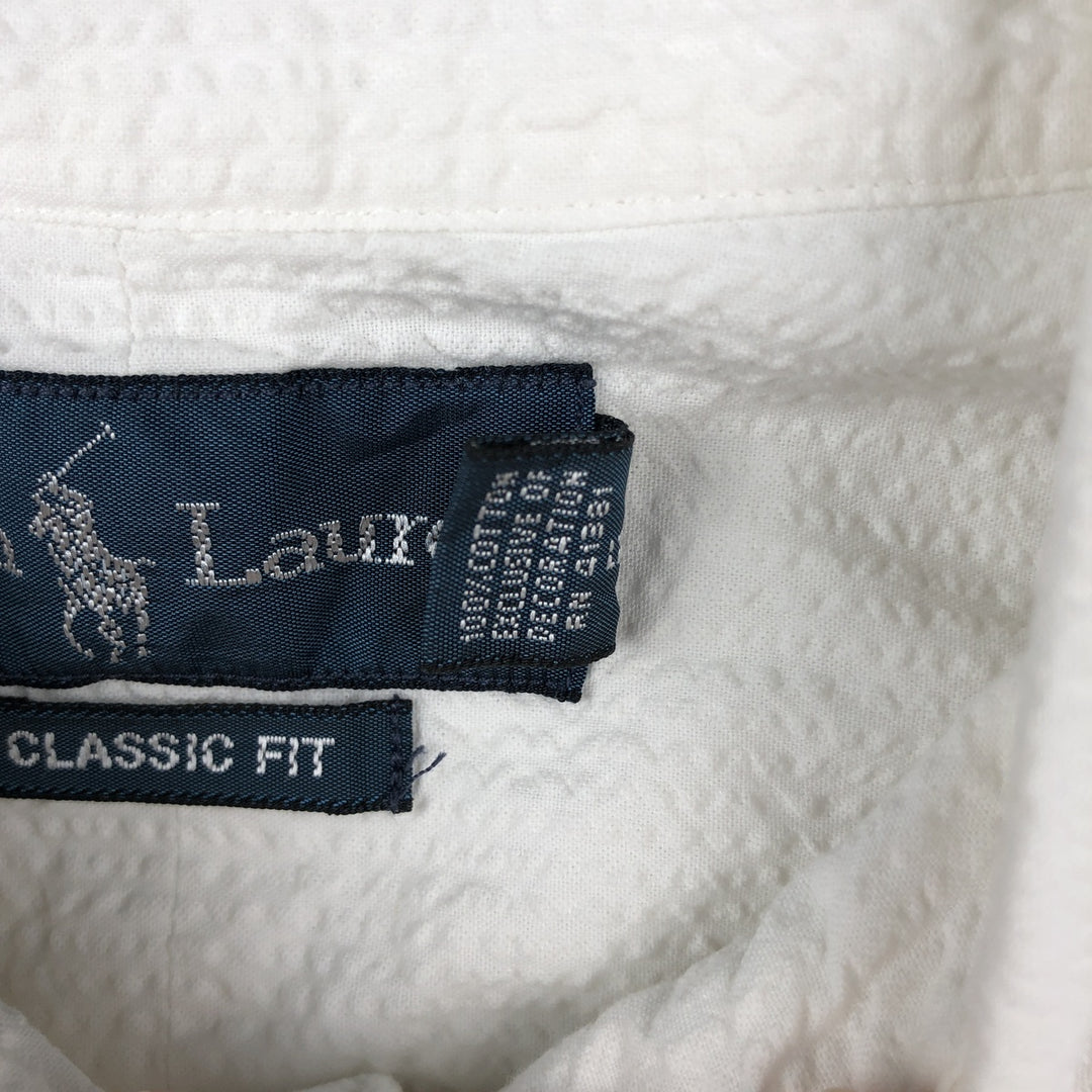 Ralph Lauren CLASSIC FIT Seersucker Short-Sleeve Button-Down Shirt, Men's Size M (approx.) cotton white type Vintage Second Hand