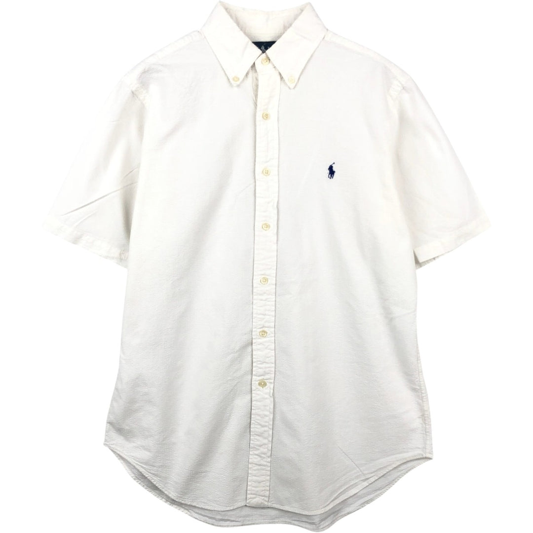 Ralph Lauren CLASSIC FIT sheer seersucker short-sleeved button-down shirt, men's size M (approx.), pre-owned. cotton white type Vintage Second Hand
