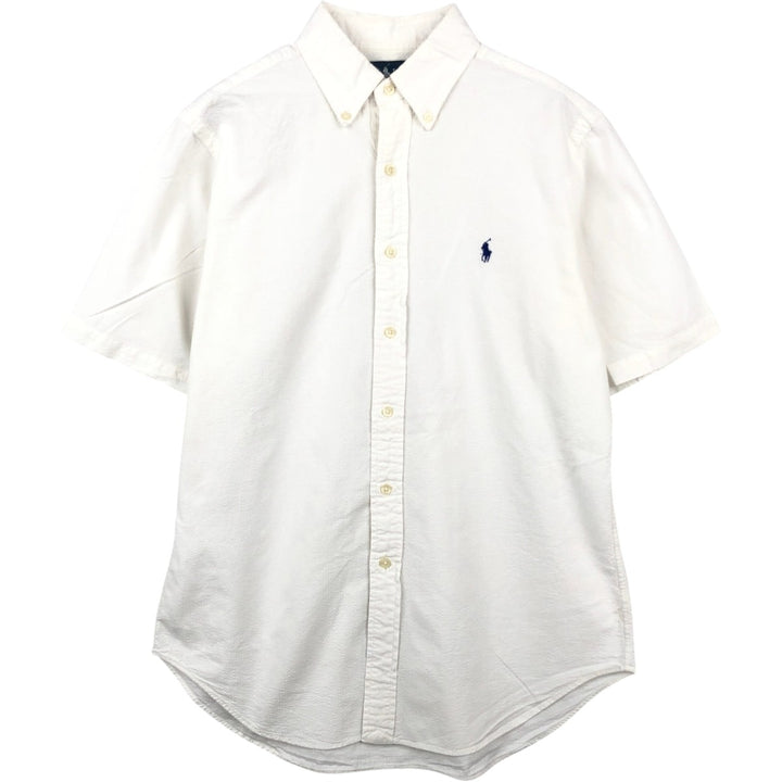 Ralph Lauren CLASSIC FIT sheer seersucker short-sleeved button-down shirt, men's size M (approx.), pre-owned. cotton white type Vintage Second Hand