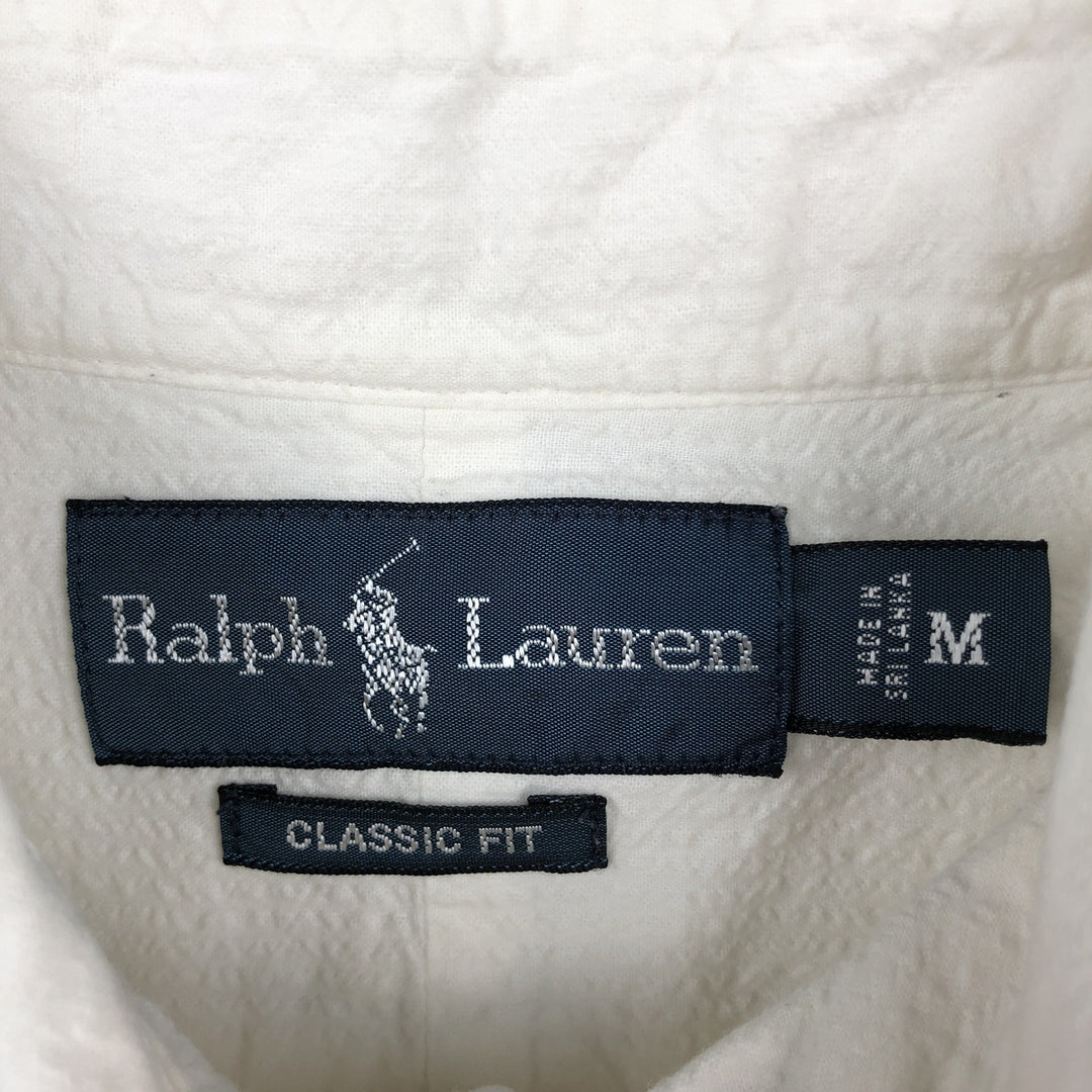 Ralph Lauren CLASSIC FIT sheer seersucker short-sleeved button-down shirt, men's size M (approx.), pre-owned. cotton white type Vintage Second Hand