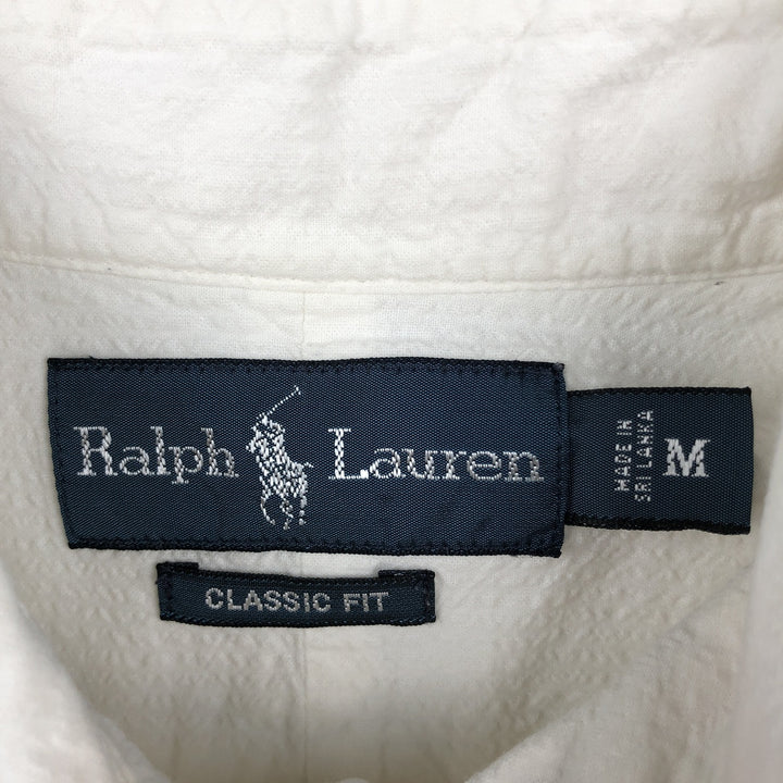 Ralph Lauren CLASSIC FIT sheer seersucker short-sleeved button-down shirt, men's size M (approx.), pre-owned. cotton white type Vintage Second Hand