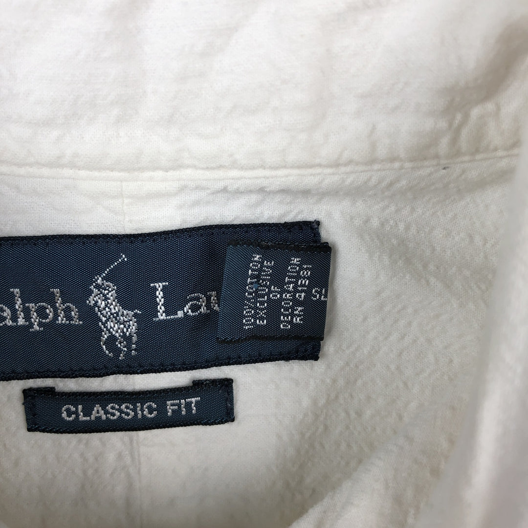 Ralph Lauren CLASSIC FIT sheer seersucker short-sleeved button-down shirt, men's size M (approx.), pre-owned. cotton white type Vintage Second Hand