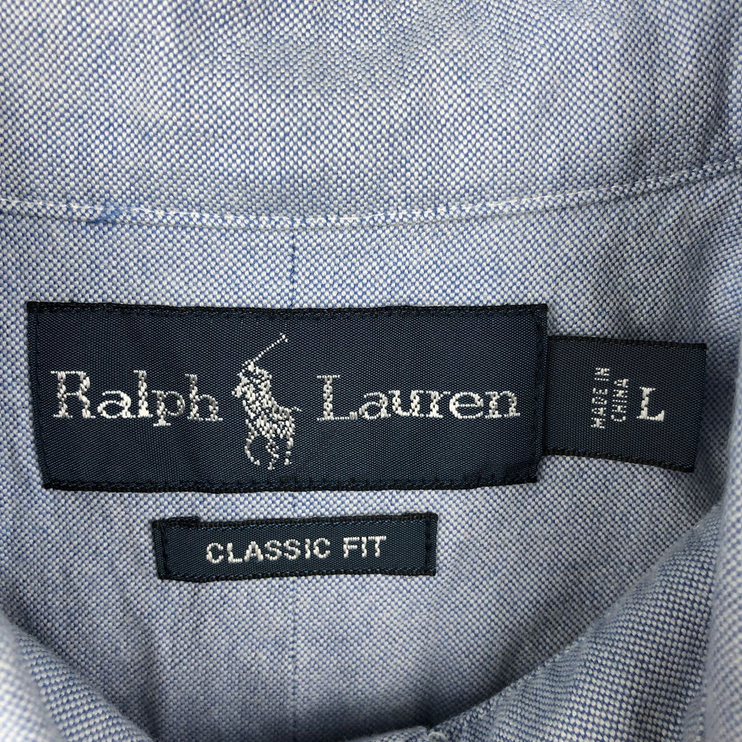 Ralph Lauren Classic Fit short sleeve button down shirt, men's size L cotton Blue type light blue Vintage Second Hand