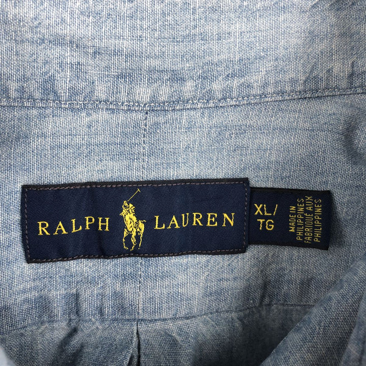 Ralph Lauren Chambray short sleeve button down shirt, men's XL size cotton blue type Vintage Second Hand