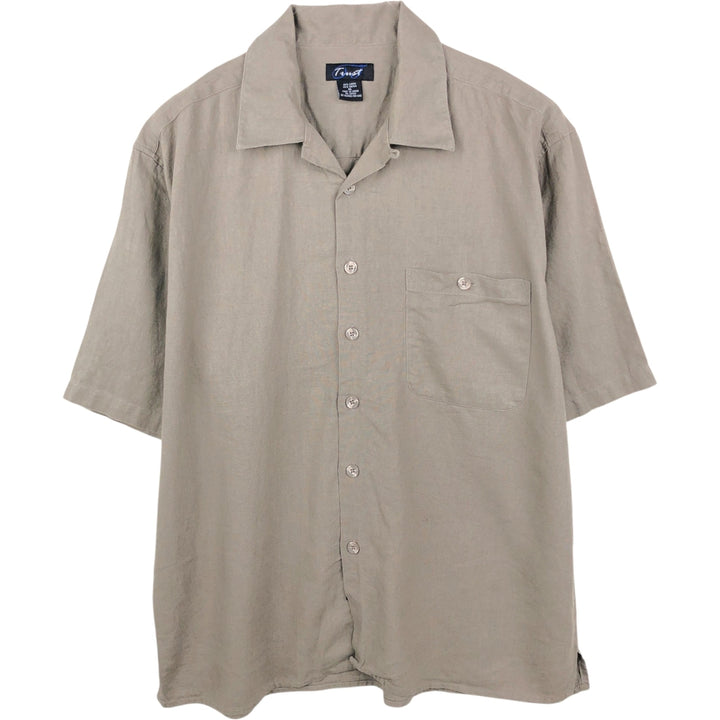 TRUST Short Sleeve Open Collar Rayon and Linen Box Shirt, Men's XL linen Khaki type Vintage Second Hand