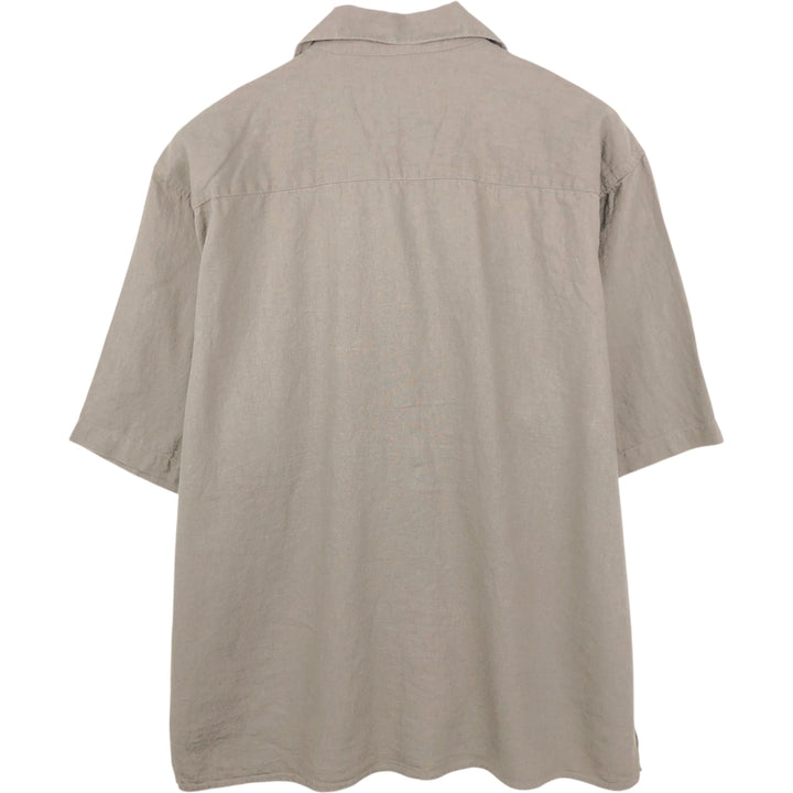 TRUST Short Sleeve Open Collar Rayon and Linen Box Shirt, Men's XL linen Khaki type Vintage Second Hand