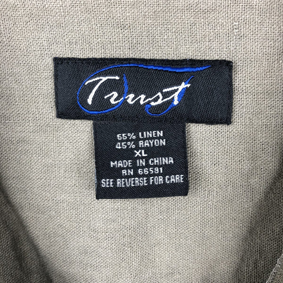 TRUST Short Sleeve Open Collar Rayon and Linen Box Shirt, Men's XL linen Khaki type Vintage Second Hand