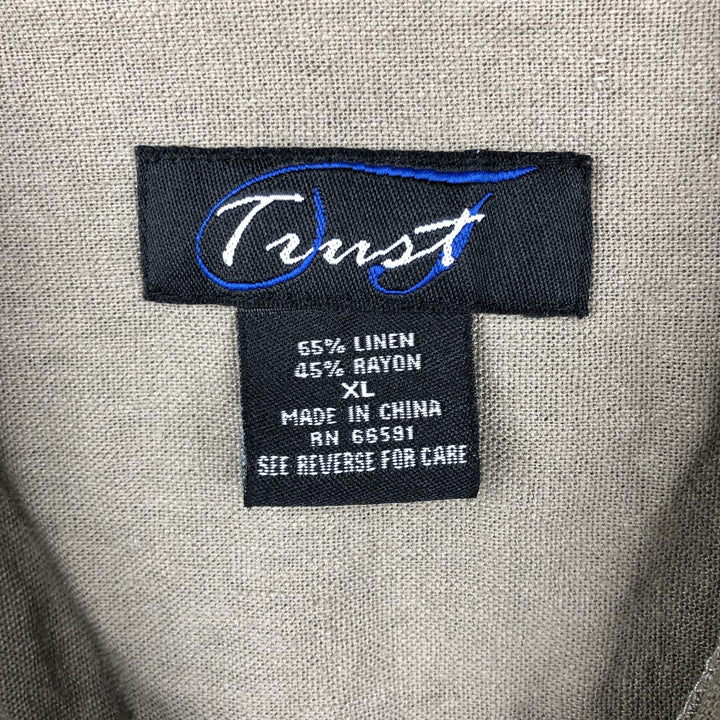TRUST Short Sleeve Open Collar Rayon and Linen Box Shirt, Men's XL linen Khaki type Vintage Second Hand