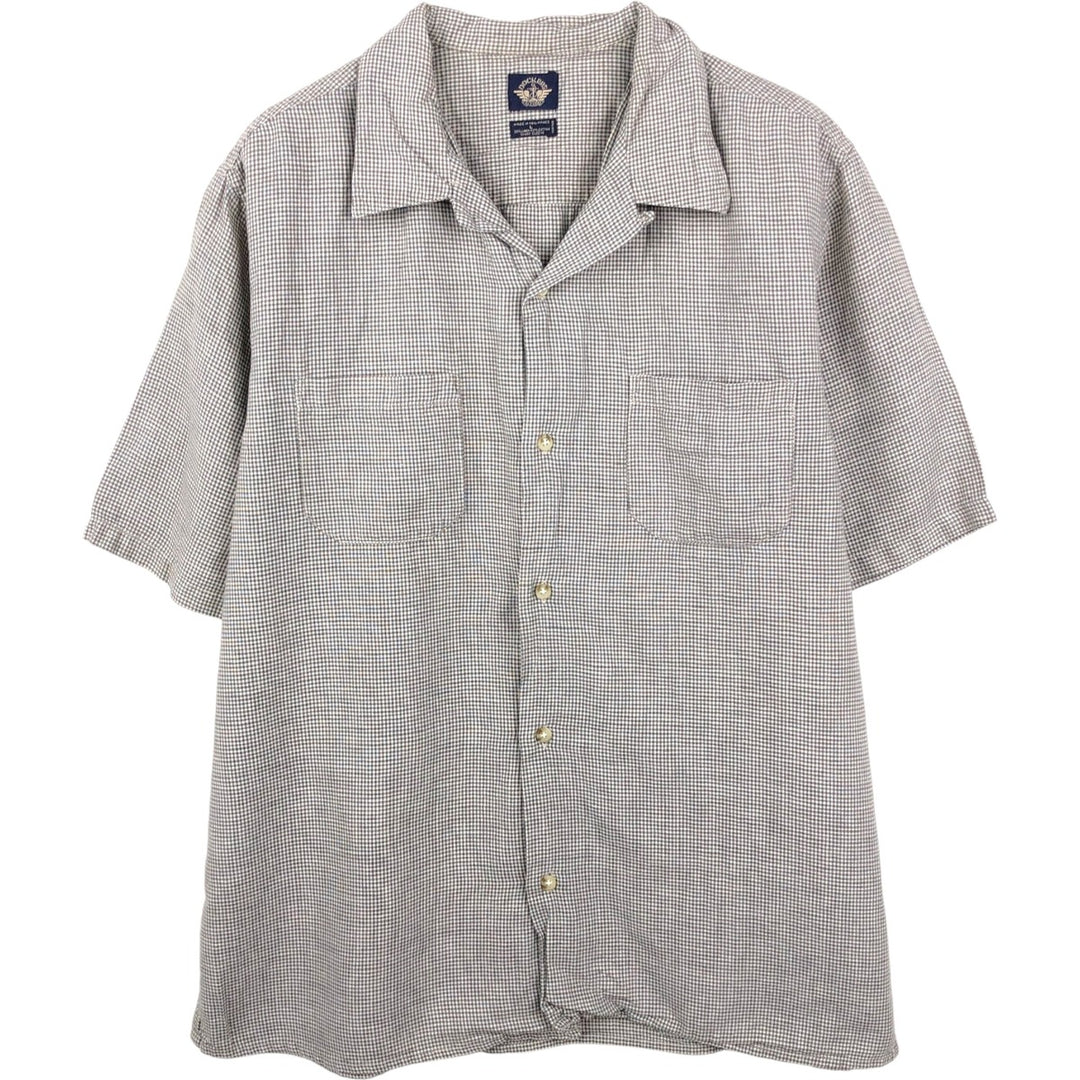 Dockers Check Pattern Short-Sleeve Open Collar Cotton x Linen Shirt, Boxy Fit, Men's Size L (approx.) linen Khaki type Vintage Second Hand