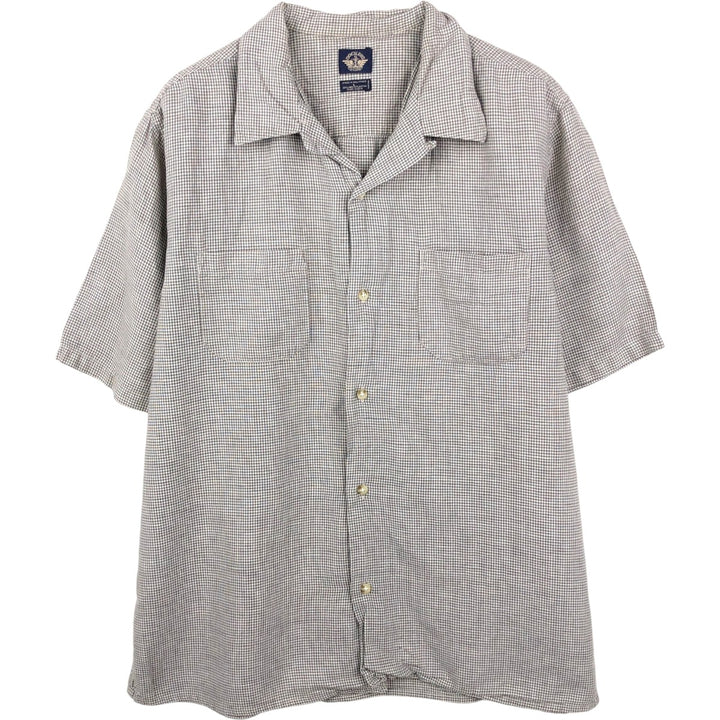 Dockers Check Pattern Short-Sleeve Open Collar Cotton x Linen Shirt, Boxy Fit, Men's Size L (approx.) linen Khaki type Vintage Second Hand