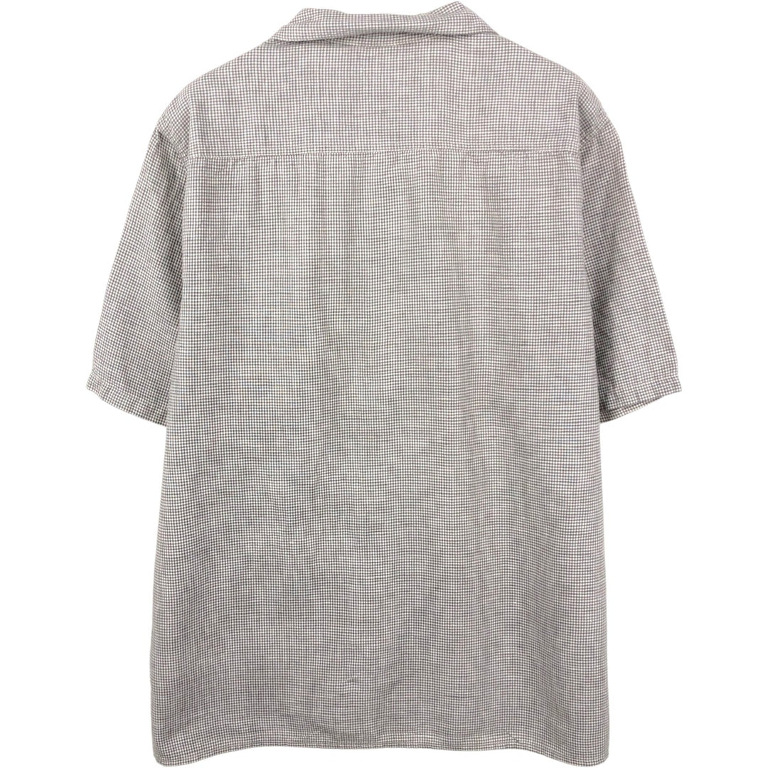 Dockers Check Pattern Short-Sleeve Open Collar Cotton x Linen Shirt, Boxy Fit, Men's Size L (approx.) linen Khaki type Vintage Second Hand