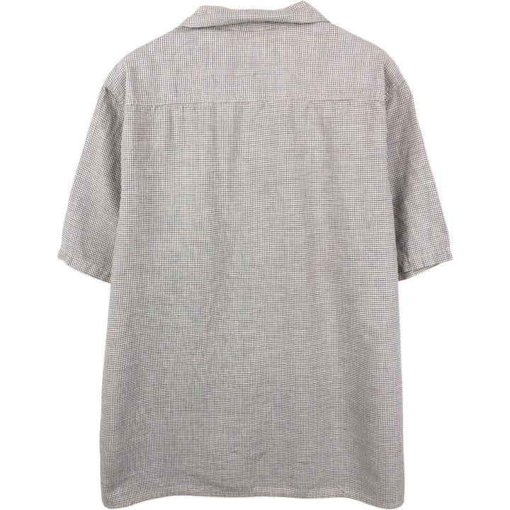 Dockers Check Pattern Short-Sleeve Open Collar Cotton x Linen Shirt, Boxy Fit, Men's Size L (approx.) linen Khaki type Vintage Second Hand