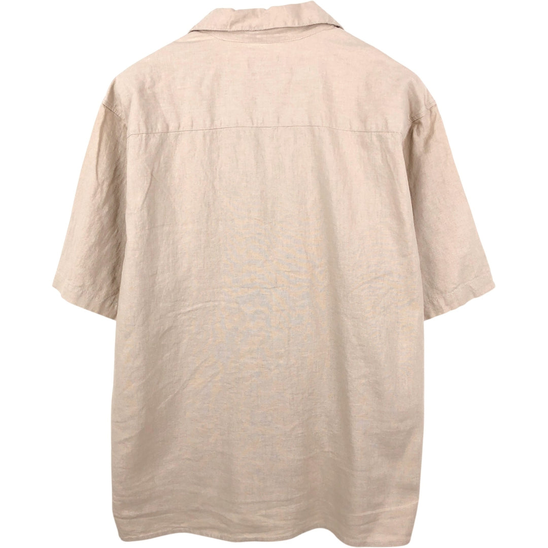 TRUST Short Sleeve Open Collar Linen Shirt, Box Shirt, Men's XL linen Beige type Vintage Second Hand