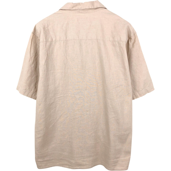 TRUST Short Sleeve Open Collar Linen Shirt, Box Shirt, Men's XL linen Beige type Vintage Second Hand