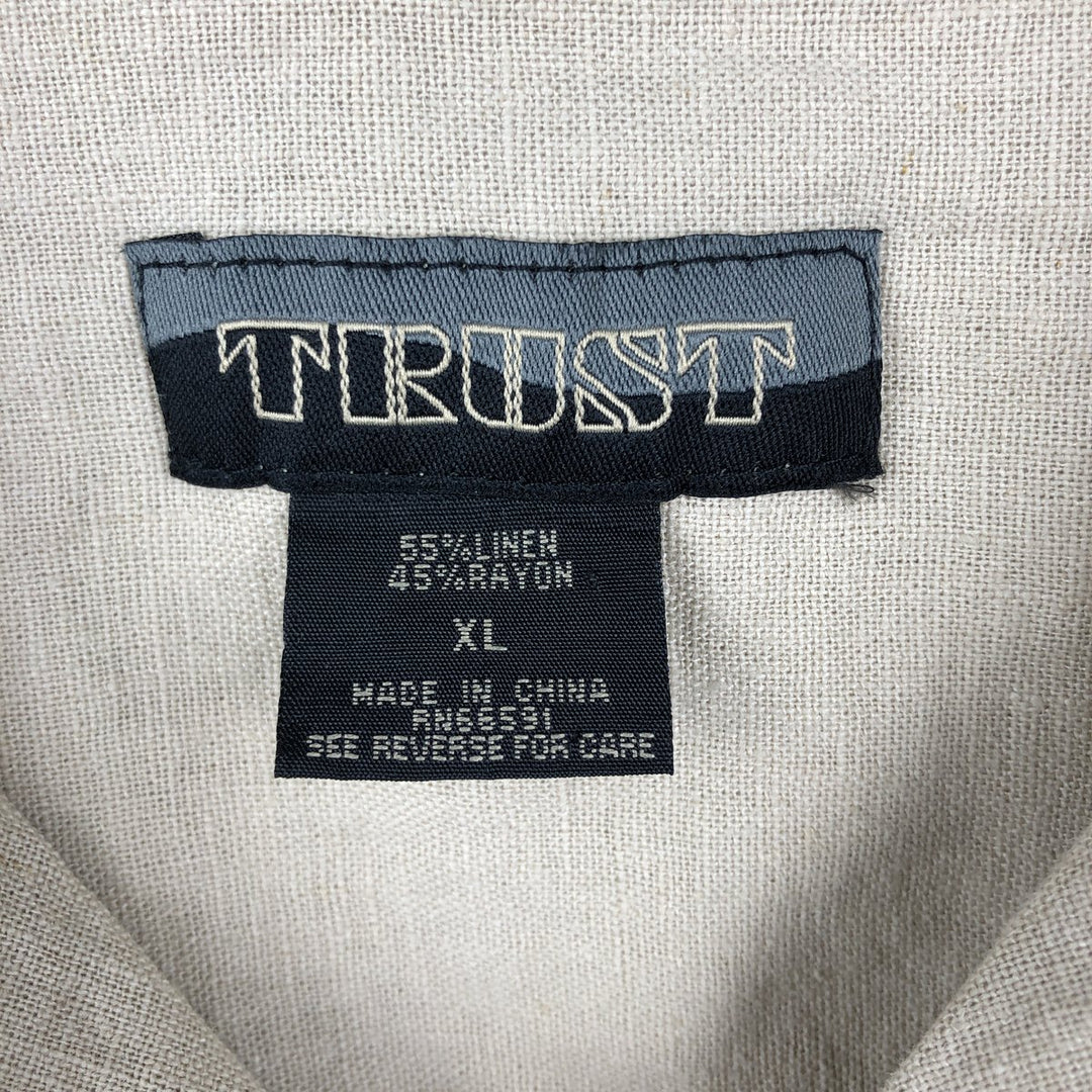 TRUST Short Sleeve Open Collar Linen Shirt, Box Shirt, Men's XL linen Beige type Vintage Second Hand