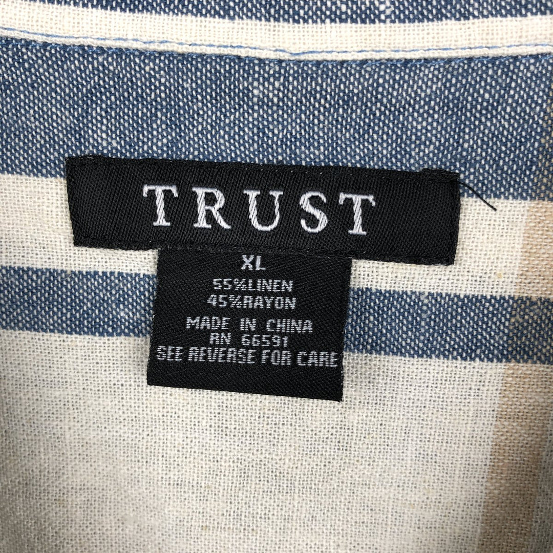 TRUST Check Pattern Short-Sleeve Open Collar Linen x Rayon Box Shirt (Men's XL equivalent) linen blue type Vintage Second Hand