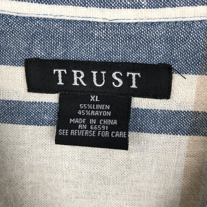 TRUST Check Pattern Short-Sleeve Open Collar Linen x Rayon Box Shirt (Men's XL equivalent) linen blue type Vintage Second Hand