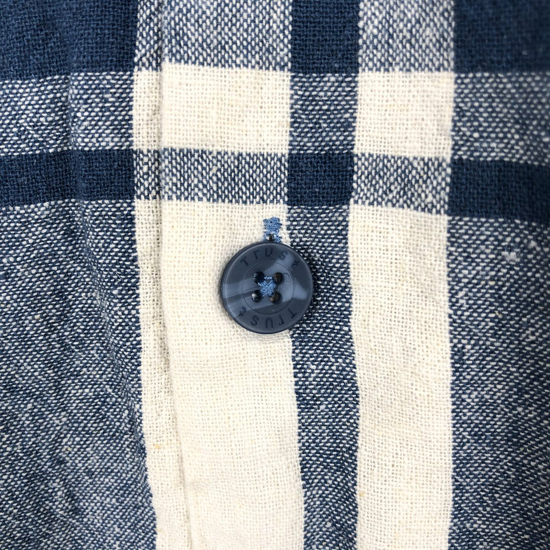 TRUST Check Pattern Short-Sleeve Open Collar Linen x Rayon Box Shirt (Men's XL equivalent) linen blue type Vintage Second Hand