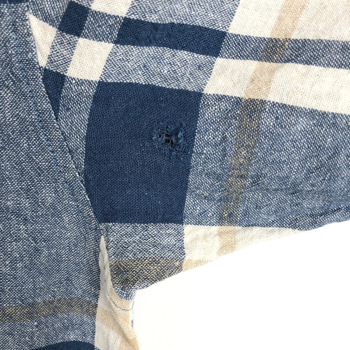 TRUST Check Pattern Short-Sleeve Open Collar Linen x Rayon Box Shirt (Men's XL equivalent) linen blue type Vintage Second Hand