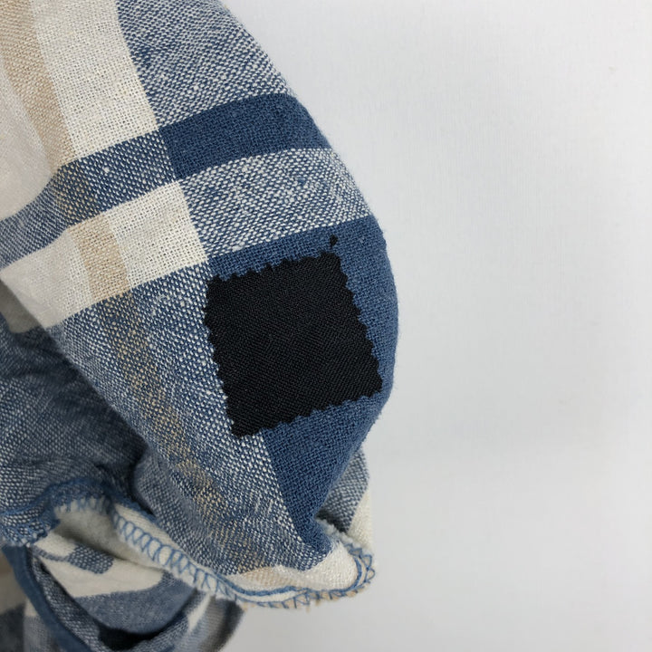 TRUST Check Pattern Short-Sleeve Open Collar Linen x Rayon Box Shirt (Men's XL equivalent) linen blue type Vintage Second Hand