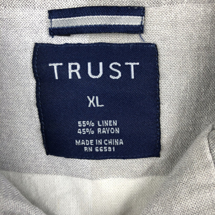 TRUST Check Pattern Short Sleeve Open Collar Rayon x Linen Shirt Box Shirt Men's XL Size linen gray type Vintage Second Hand