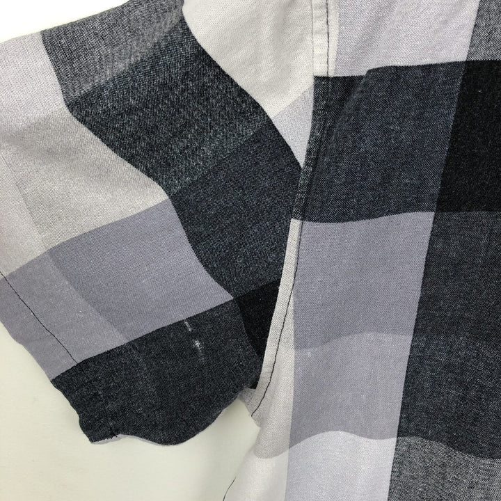 TRUST Check Pattern Short Sleeve Open Collar Rayon x Linen Shirt Box Shirt Men's XL Size linen gray type Vintage Second Hand