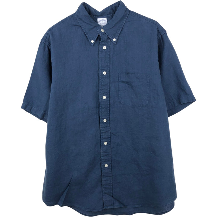 Brooks Brothers Est.1818 Short-Sleeve Linen Shirt, Men's Size XL (approx.) linen navy blue type Vintage Second Hand